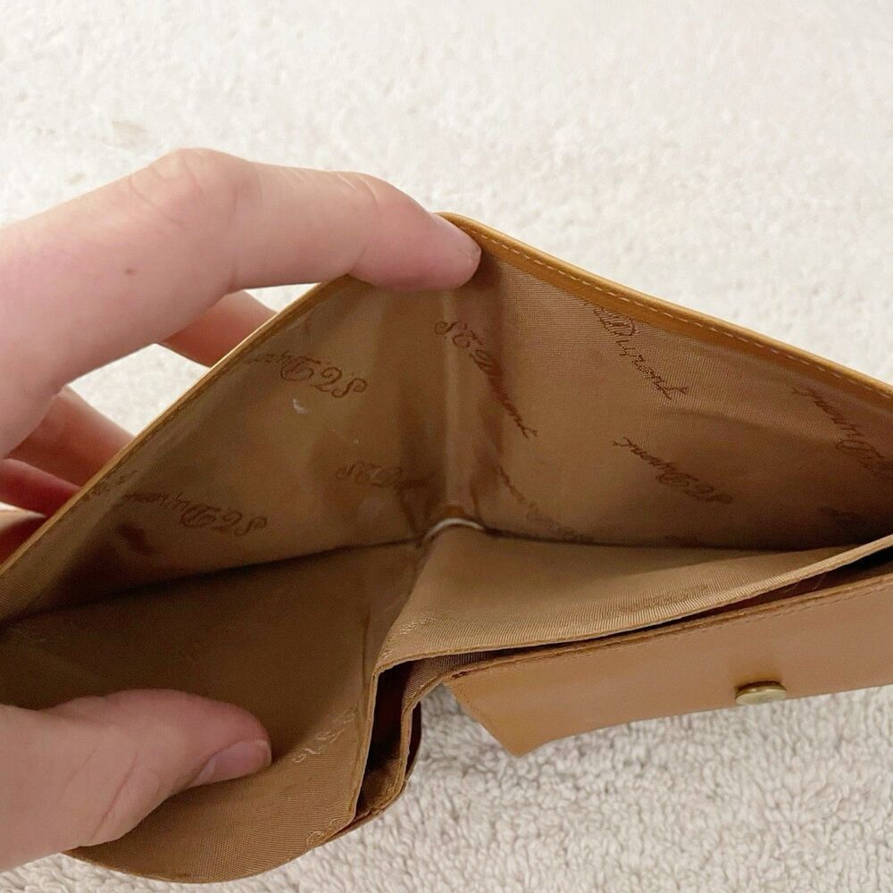 S.T. Dupont Vtg Men's Camel Brown Leather Bifold Wallet D Logo Snap Coin Pouch - Picture 4 of 12